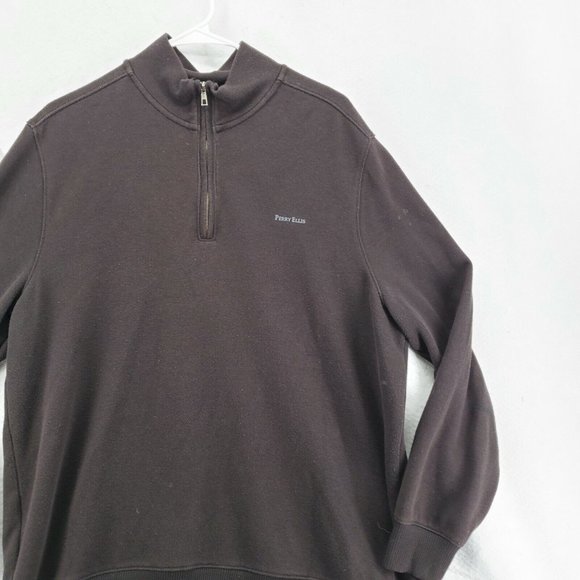 Perry Ellis Sweater Men's Long Sleeve 1/4 Zip Mock Neck Pullover Brown XL - Picture 5 of 12